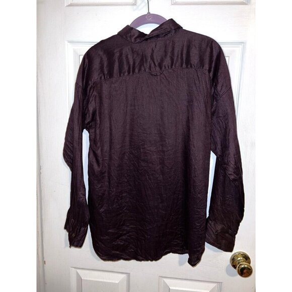 H&M Women’s 100% Linen Relaxed Fit Long Sleeve Button Shirt Sz S - Picture 7 of 9